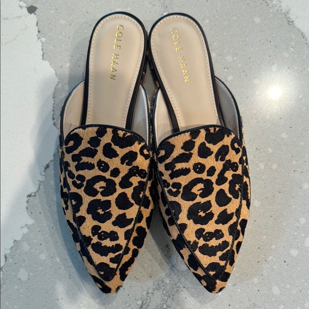 Cole Haan Women's Black and Tan Animal Print Mules